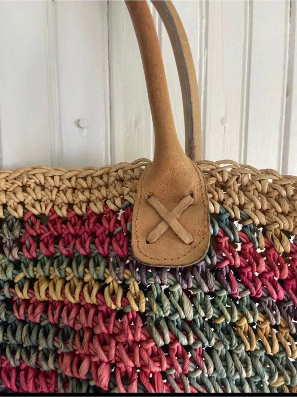 Vintage Woven handbag/purse with leather straps